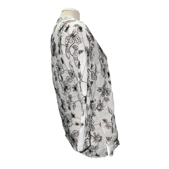 Charter Club Womens White & Black Floral Embroidered Cotton Button-Down Blouse S - Picture 11 of 13